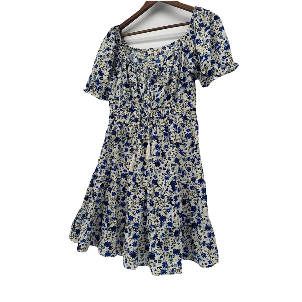 Blush milkmaid Blue Floral Print Short Sleeves cottagecore mini wench dress L‎